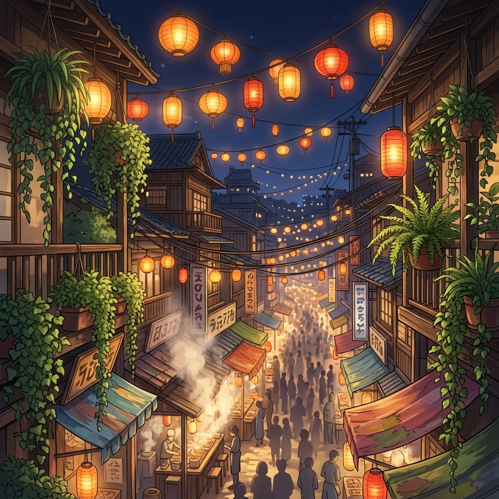A lantern-lit night market
