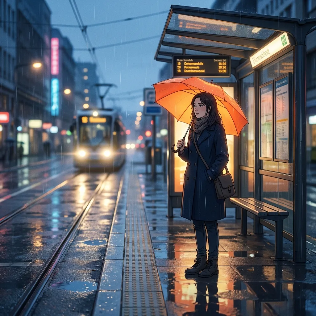 An evening commute in the rain